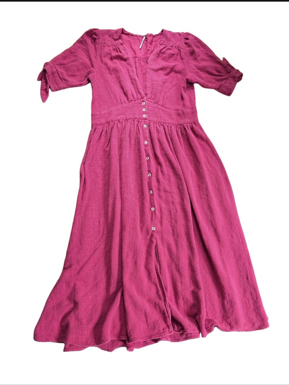 Free People Love Of My Life Washed Red Gauze Button Down Boho Western Midi Dress
